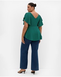 City Chic - Plus size Romantic Mood Peplum Top - jade