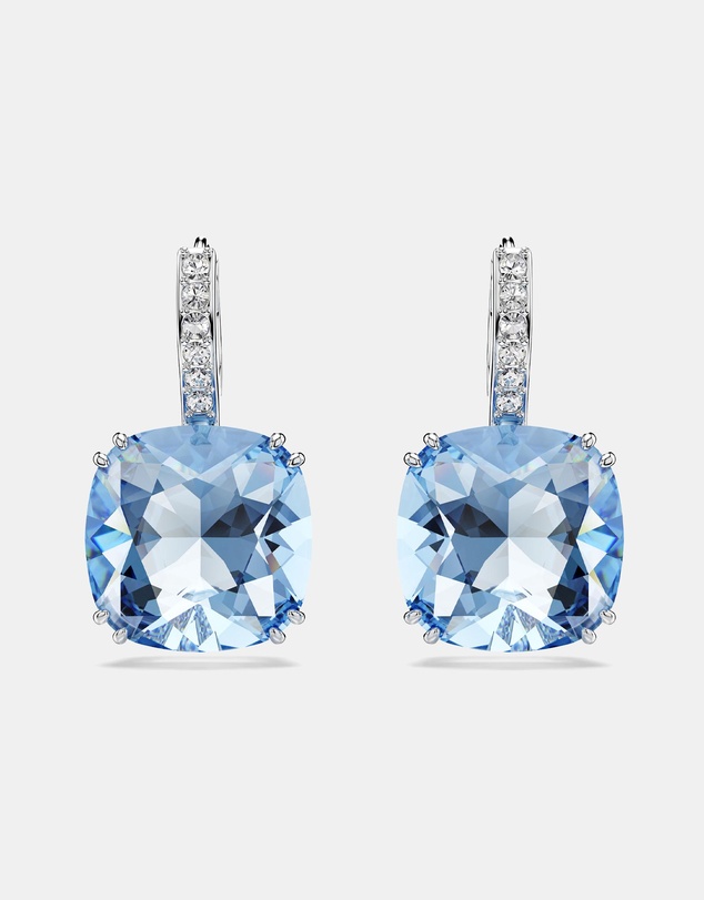 Swarovski - Millenia Drop Earrings, Cushion Cut, Blue, Rhodium Plated