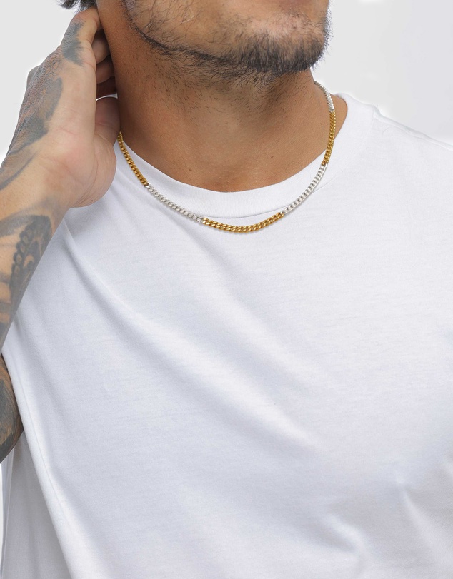 Kuzzoi - ICONIC EXCLUSIVE - Necklace Male Curb Chain 925 Sterling Silver Bicolor
