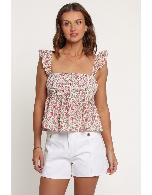 Petal & Pup - Dakari Smocked Top - Pink Green Floral