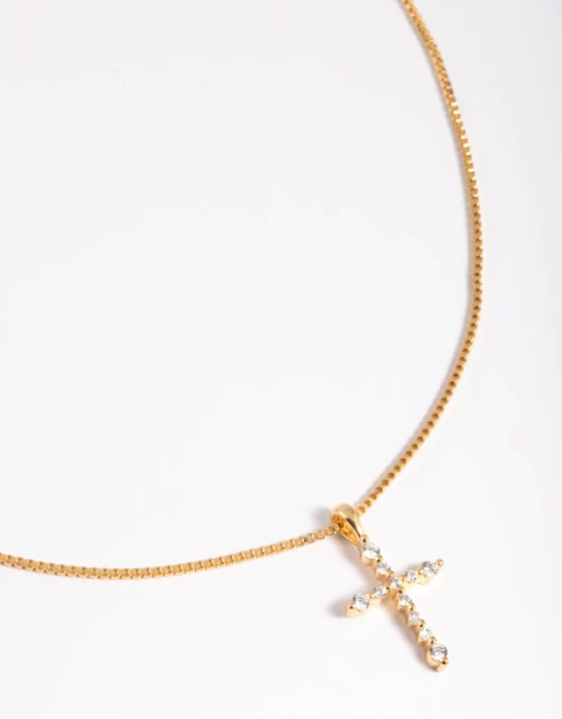 Lovisa - Gold Plated Cubic Zirconia Cross Chain Necklace