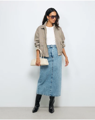 AERE - Mid Rise Denim Midi Skirt