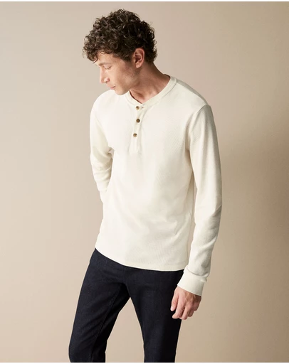 Trenery - Australian Cotton Waffle Henley in White