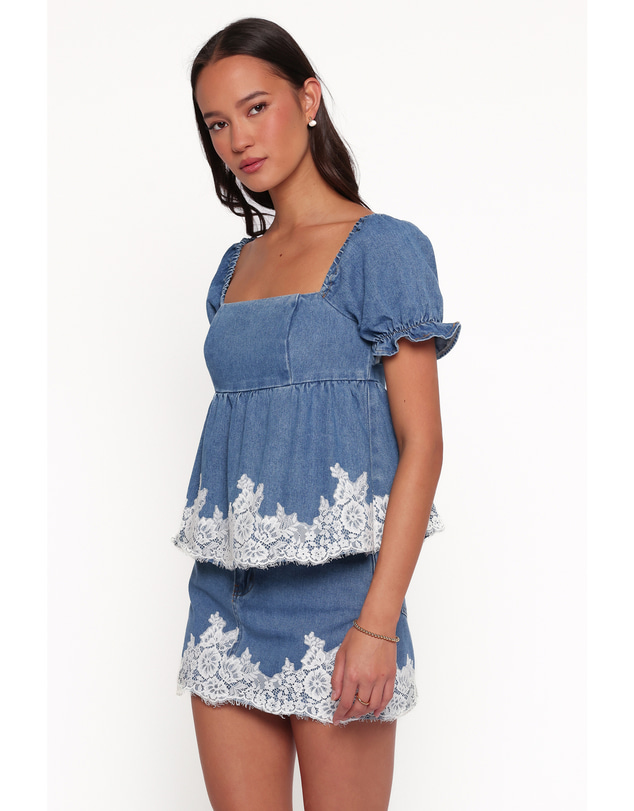 Petal & Pup - Lissy Denim Peplum Top - Mid Wash Blue