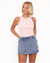 Petal & Pup - Evanna Denim Skort - Embroidery Medium Wash