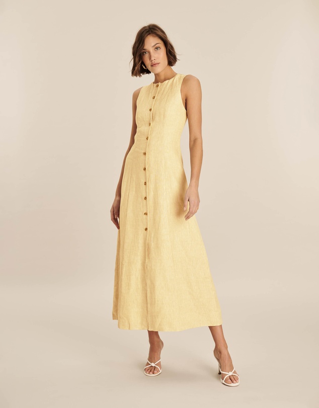 AERE - Violet Linen Button Down Midi Dress