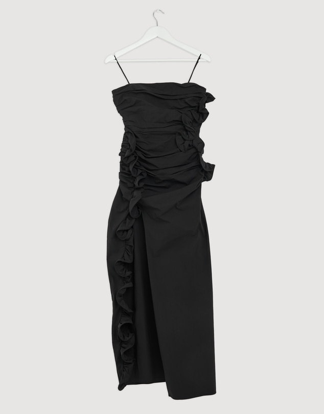 Revibe - Repaired Shona Joy Campbell Ruffle Side Split Maxi Dress - AU 10