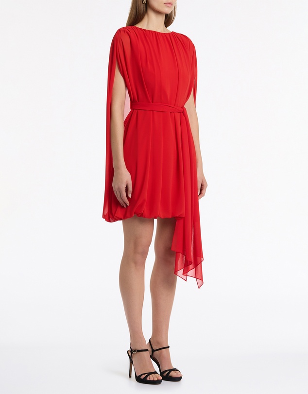 Carla Zampatti - Red Georgette Gathered Capelet Dress