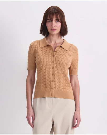 Sportscraft - Cotton Cable Short Sleeve Knit Top