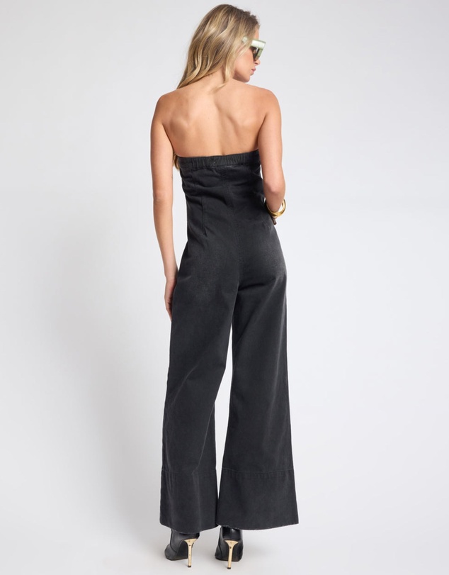 ONE TEASPOON - Dark Angel Strapless Wide Leg Denim Jumpsuit - Smokey Black