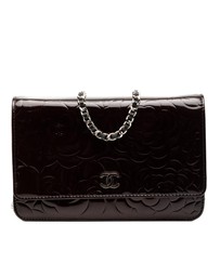 Pre-Loved by Azura Reborn - Pre-Loved CC Embossed Patent Camellia Wallet On Chain