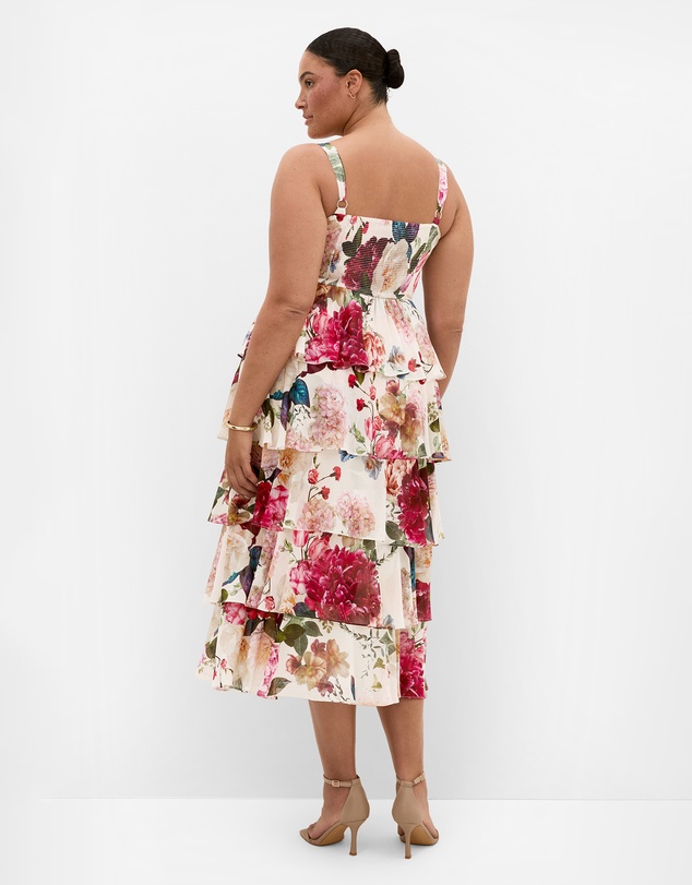 City Chic - Plus size Daniela Floral Print Ruffle Tier Dress - cream