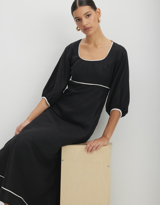 AERE - Alaia Linen Contrast Bind Midi Dress