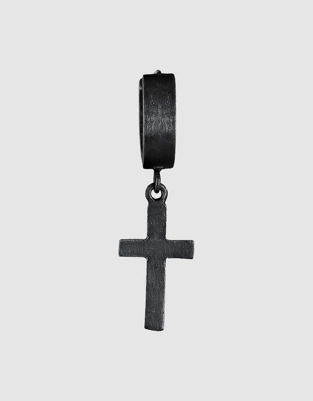 Kuzzoi - ICONIC EXCLUSIVE - Earrings Men Creole Cross Single Piece in 925 Sterling Silver Oxidized