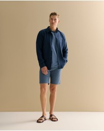 Trenery - Cotton Jacquard Contrast Collar T-shirt in Washed Navy