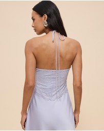 CHANCERY - Georgie Halter Neck Lace Panelled Maxi Dress