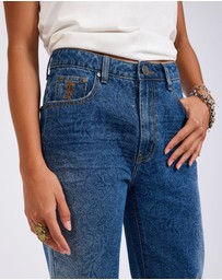 ONE TEASPOON - Slims High Waist Cropped Slim Fit Denim Jeans - Blue Paisley