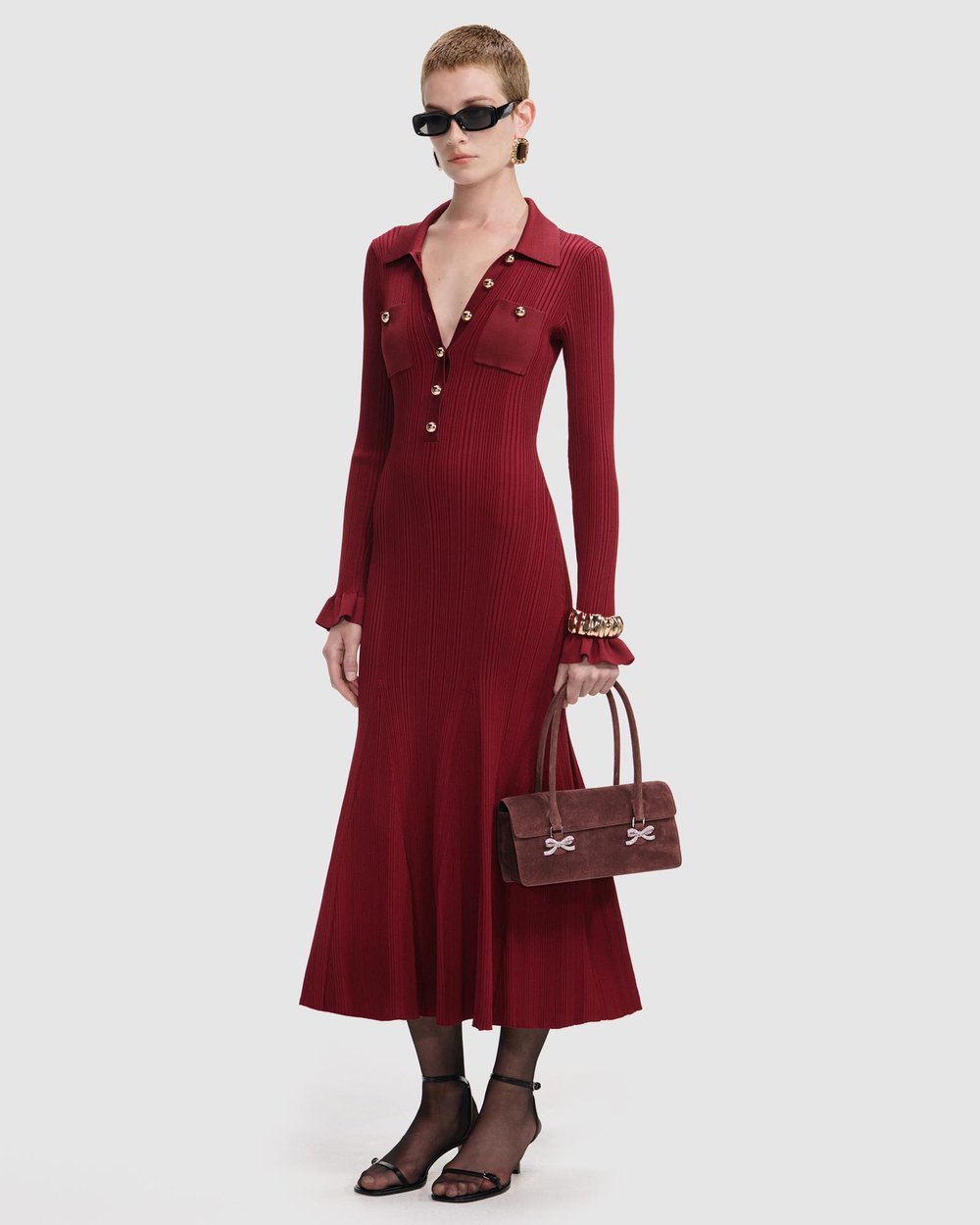 Zara Red Knit Dress Ribbed Knit Midi Dress By Self Portrait Online THE  ICONIC Australia
