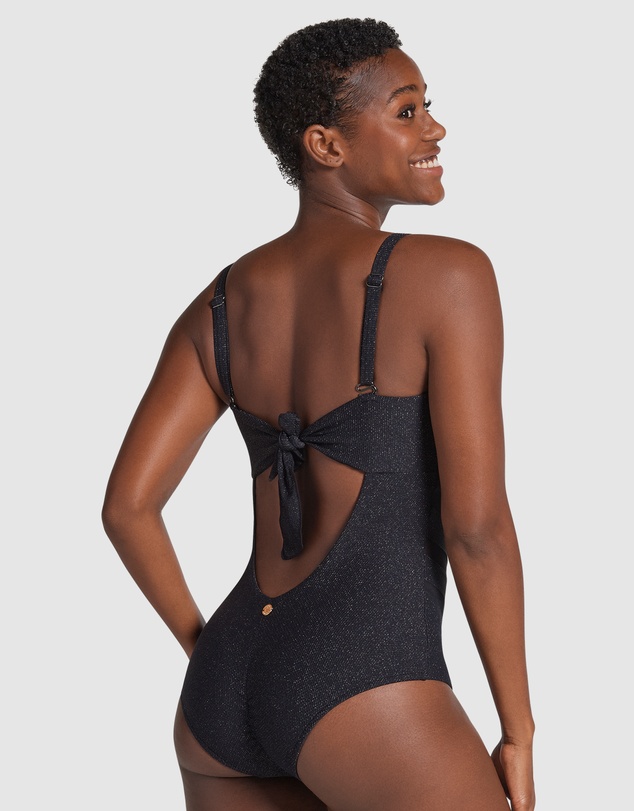 Leonisa - Glittery Backless Tummy Shaping One-Piece Swimsuit with Mesh