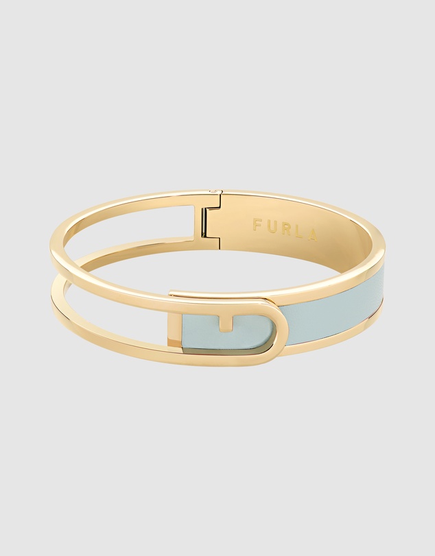 Furla - Furla Arch Essence Gold-Tone Blue Leather Bangle Bracelet