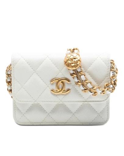 Pre-Loved by Azura Reborn - Pre-Loved CC Quilted Caviar Medallion Charm Clutch With Chain