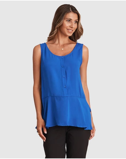 Angel Maternity - Reversible Maternity Button Front Smart Nursing Top in Blue