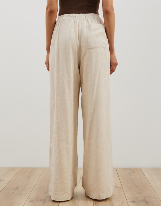 Atmos&Here - Tenley Wide Leg Drawstring Linen Blend Pants