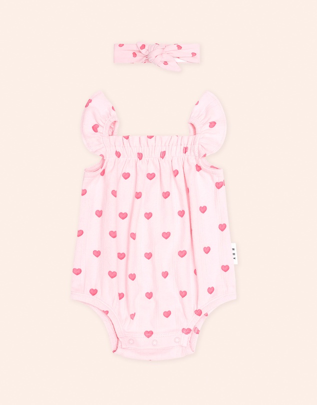 Huxbaby - I Heart You Pointelle Bubble Romper And Headband - Babies