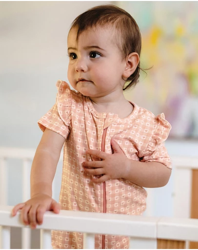 Kynd Baby - Day Or Night Short Sleeve Frill Onesie in Heart Gingham