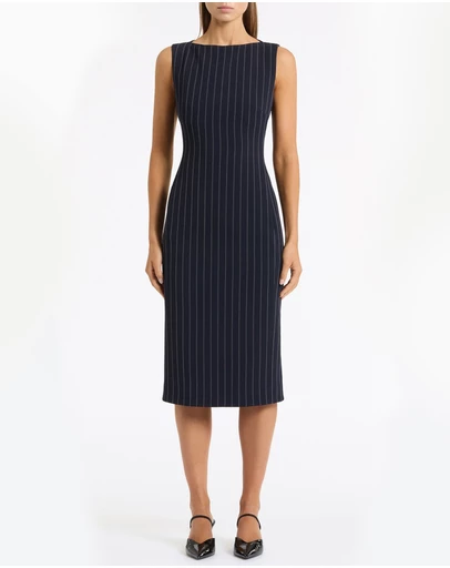 Carla Zampatti - Navy Pinstripe Sheath Dress