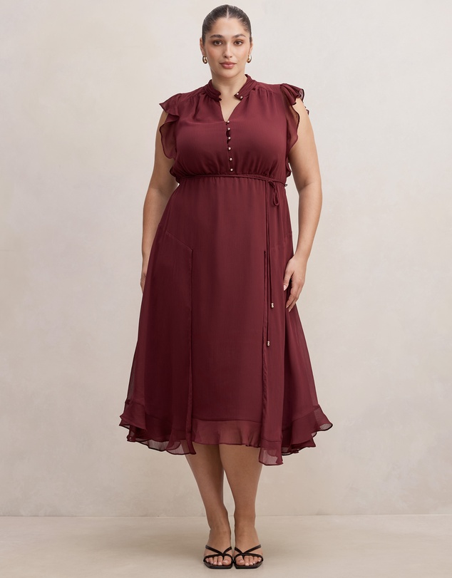 Forever New Curve - Maxwell Curve Flutter Sleeves Midi Dress
