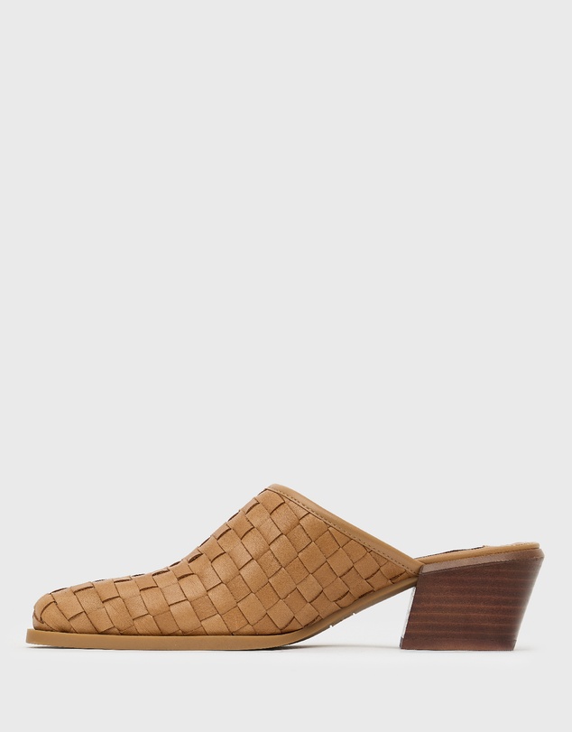 Betts - Dice Leather Woven Block Heeled Mules