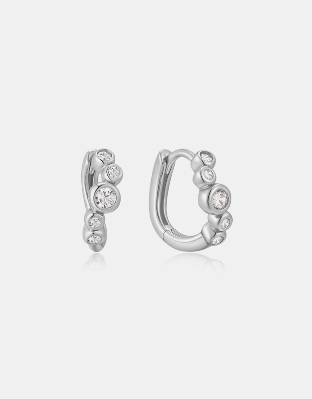 Ania Haie - Silver Small Sparkling Tide Huggie Hoop Earrings