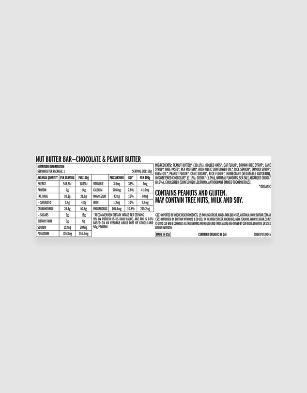 CLIF - Chocolate & Peanut Butter Nut Butter Bar - 12x50g