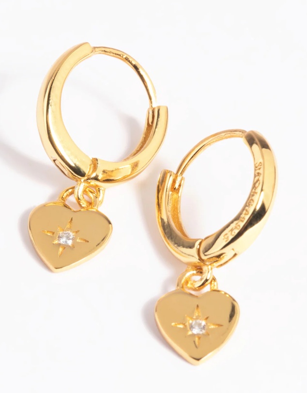 Lovisa - Gold Plated Sterling Silver Heart Diamante Huggie Hoop Earrings