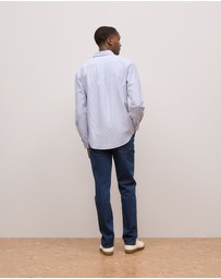 Trenery - Regular Fit Yarn Dyed Stripe Oxford Shirt in Steel Blue
