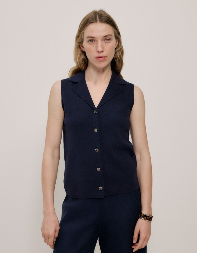 Trenery - Cotton Cashmere Knit Vest in Night Sky