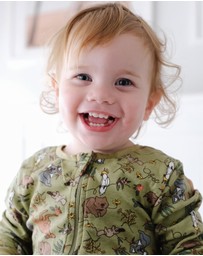B Free Intimate Apparel - 100% Organic 2-Way Zip Sleepsuit - Baby & Toddler Khaki Native Aussie Animals