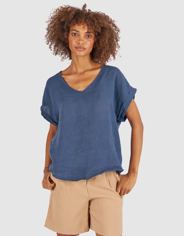 CAMIXA - Martina Linen V-Neck T-shirt