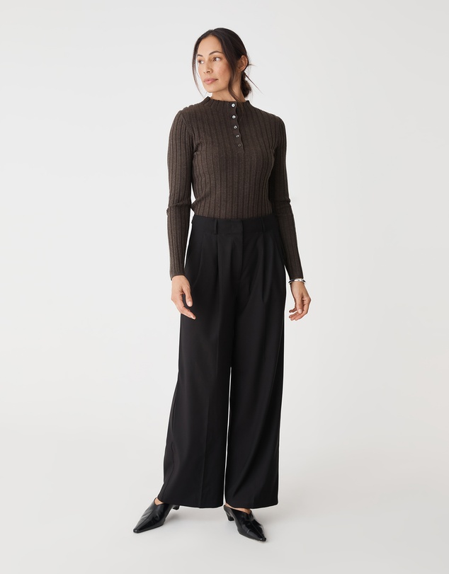 Forcast - Inez Mock Neck Henley Knit