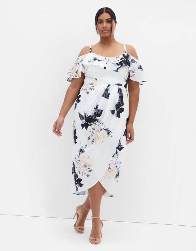 City Chic - Floral Drape Midi Dress