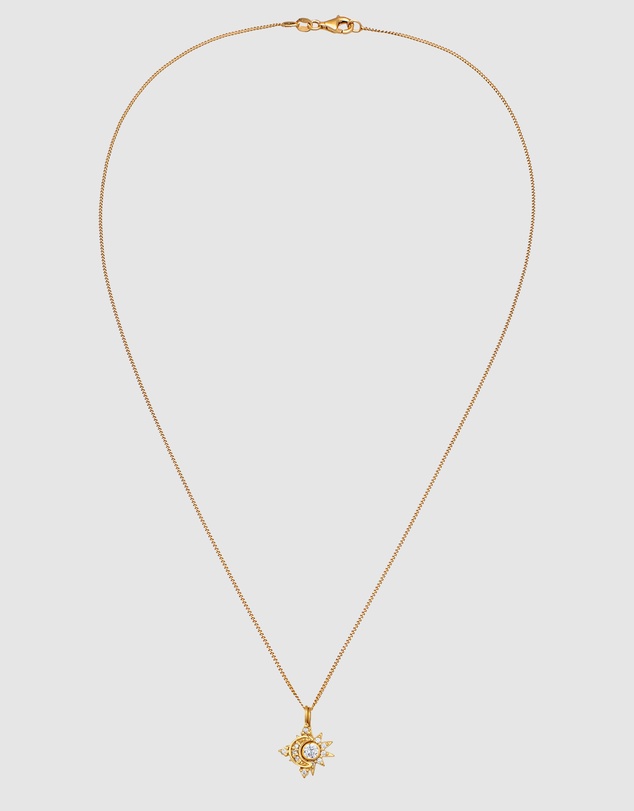 Elli Jewelry - Necklace Zirconia Moon 925 Sterling Silver Gold-Plated