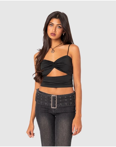 EDIKTED - Twist Front Gathered Cut Out Tank Top