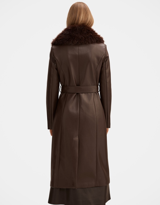 Forever New - Faith Faux Fur Collar Vegan Leather Trench Coat