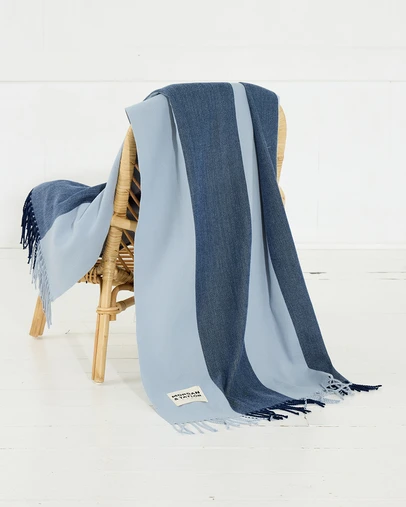Morgan & Taylor - August Throw Blanket in Light Blue & Navy Blue Stripes