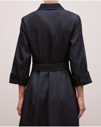 Trenery - Denim Pleat Detail Shirt Dress in Dark Indigo