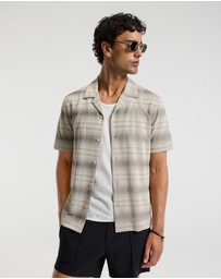 Calibre - Textured Stripe Cuban Collar Shirt Neutral