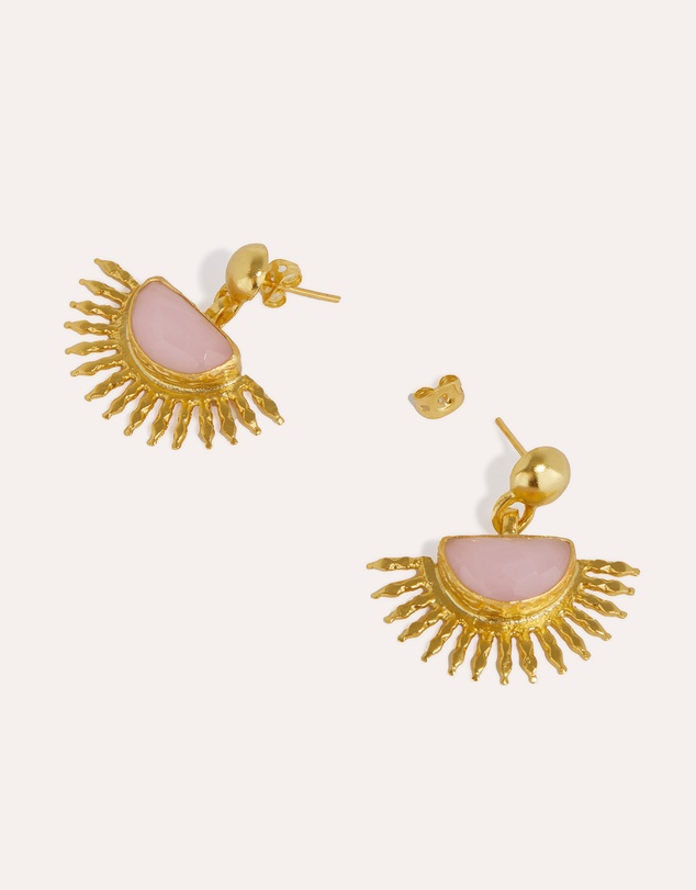 Ottoman Hands - Sunrise Rose Quartz Drop Stud Earrings