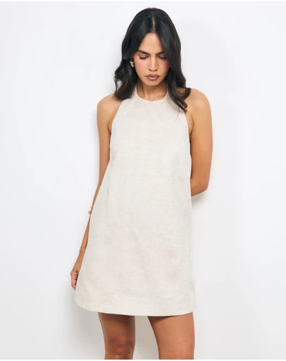 AERE - Kya Halter Neck Scoop Back Mini Dress