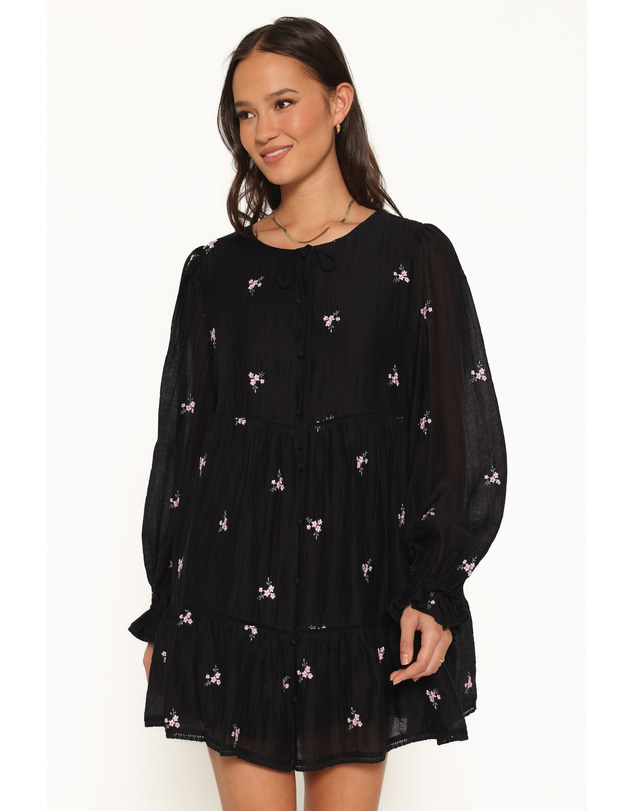 Petal & Pup - Immy Embroidered Mini Dress - Black Floral